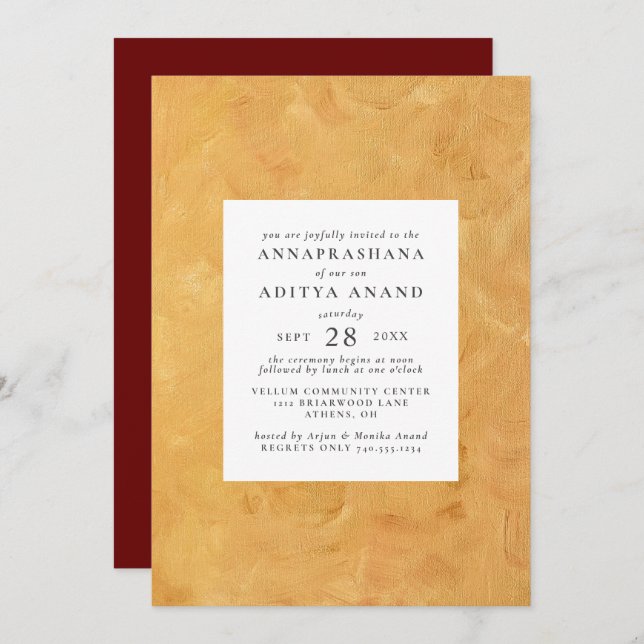 Gold Annaprashana First Rice Ceremony Invitation (Front/Back)