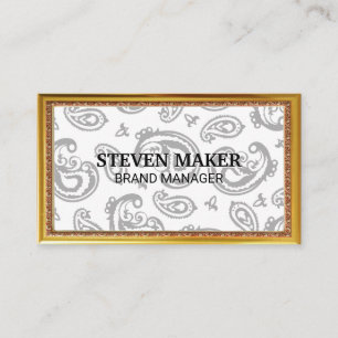 Gold Antique Border Black Paisley Flower Pattern Business Card