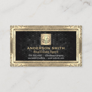 Gold Antique Border   Building Icon   Geometric Business Card