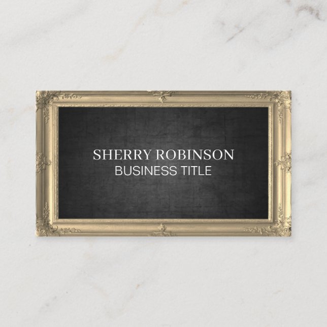 Gold Antique Frame | Dark Texture Business Card (Front)