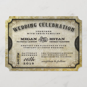 Gold Antique Ticket Wedding Celebration Invitation