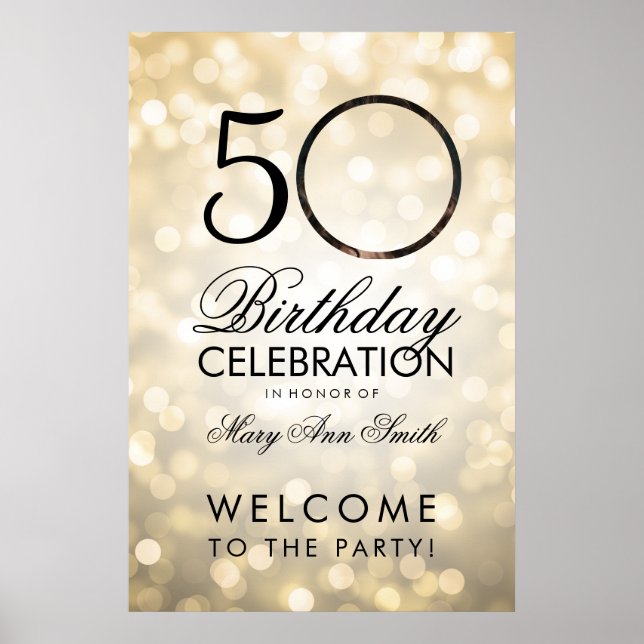Gold ANY AGE Birthday Party Glitter Lights Poster (Front)