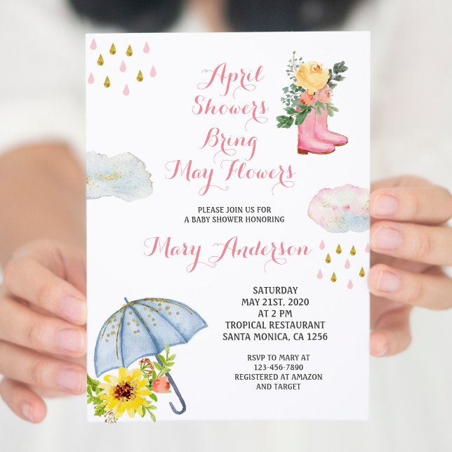 Gold April Showers Bring May Flowers Baby Shower Invitation (Creator Uploaded)