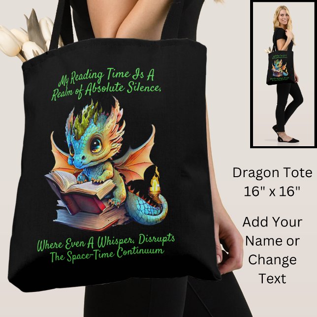 Gold Aqua Baby Dragon Warning Reading Book Voice Tote Bag (Creator Uploaded)