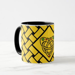 Gold/aqua/black bands/weave, Celtic heart knot Mug