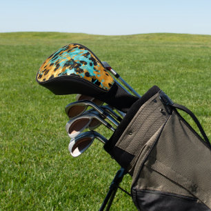 Gold Aqua Black Leopard Animal Golf Head Cover