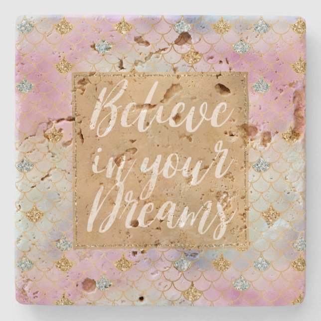 Gold Aqua Glitter Dream Purple Blush Mermaid       Stone Coaster (Front)