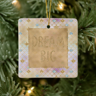 Gold Aqua Glitter Dream Purple Mermaid          Ceramic Ornament