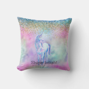 Gold Aqua Glitter Purple Unicorn Sparkle Cushion