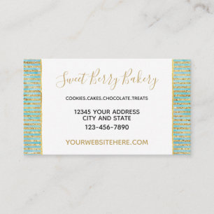 Gold Aqua Mint Watercolor Glitzy Stripes Business Card