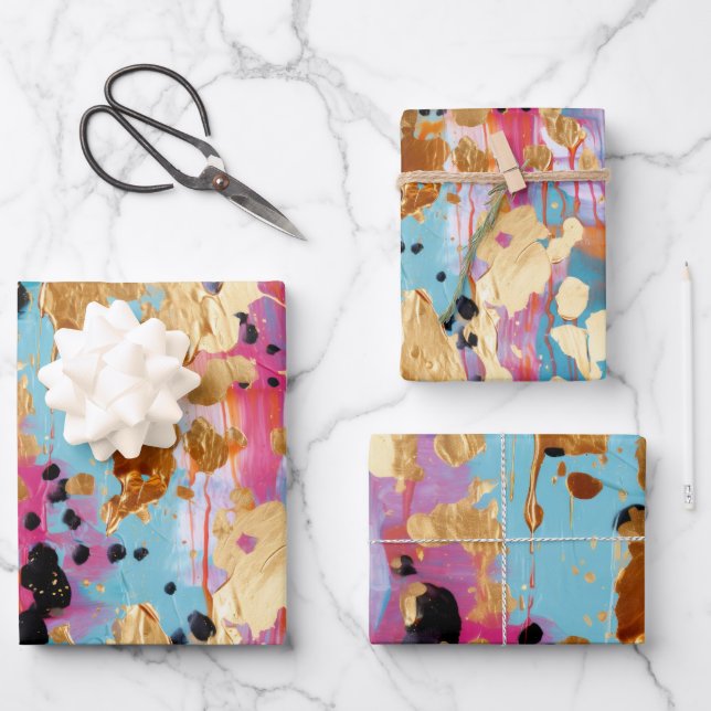Gold Aqua Pink Abstract Leopard  Wrapping Paper Sheet (Front)