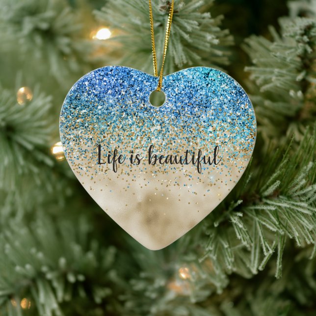 Gold Aqua Purple Glitter Sparkle Ceramic Tree Decoration (Tree)