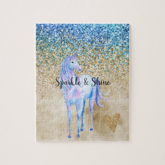 Gold Aqua Purple Glitter Sparkle Jigsaw Puzzle (Vertical)