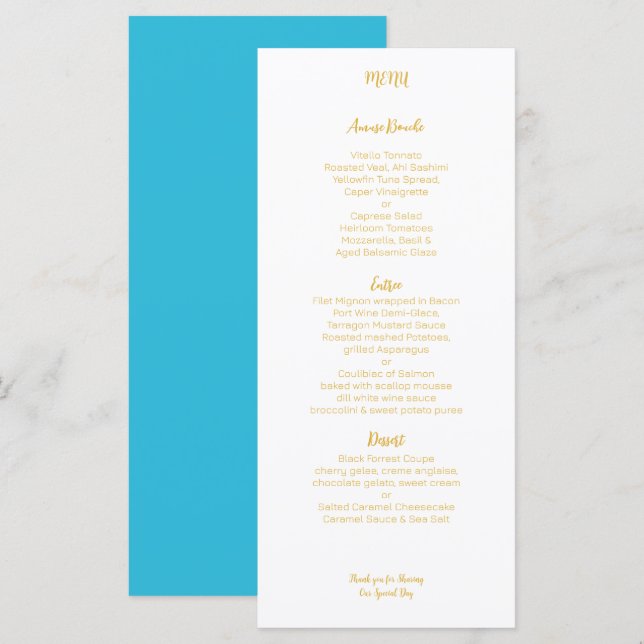 Gold Aqua Wedding Menu (Front/Back)
