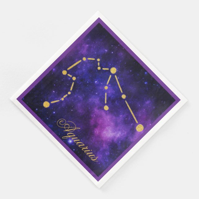 Gold Aquarius Constellation on Dark Galaxy | Napkin (Corner)