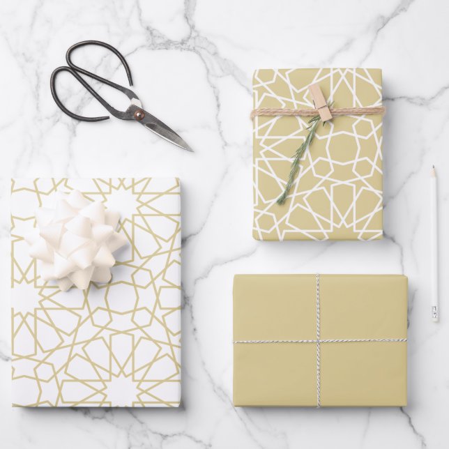 Gold Arabesque Pattern Gift Wrapping Paper (Front)