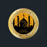Gold Arabian Nights Party, 1 Inch Round Button<br><div class="desc">Arabian Nights, gold and black Birthday Invitation. The Arabian Nights theme is a great theme for 30th birthday parties, high school proms, sweet sixteen or any other type of party. The text for this invitation is custom to your party. This design is teal with a black silhouette Arabian city and...</div>