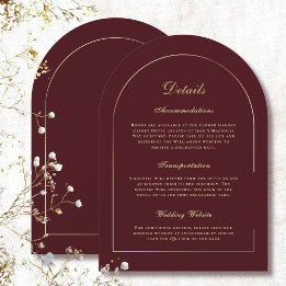 Gold Arch Burgundy Background Details Wedding Invitation