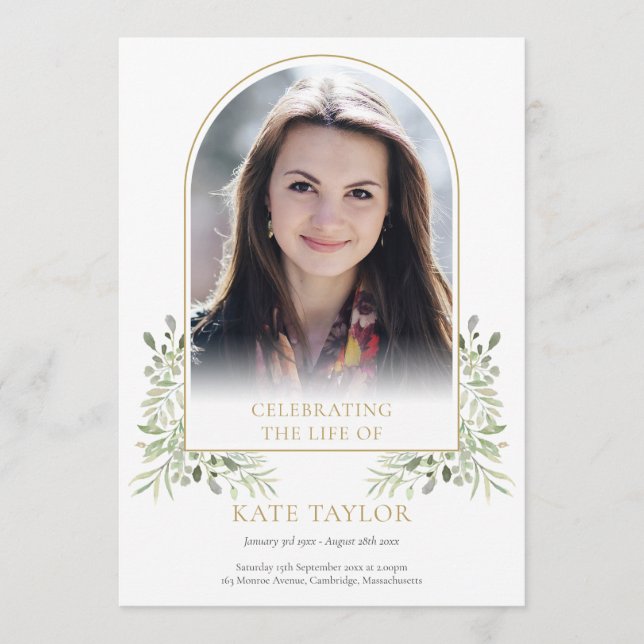 Gold Arch Foliage Funeral Order Of Service Program Programme (Front)