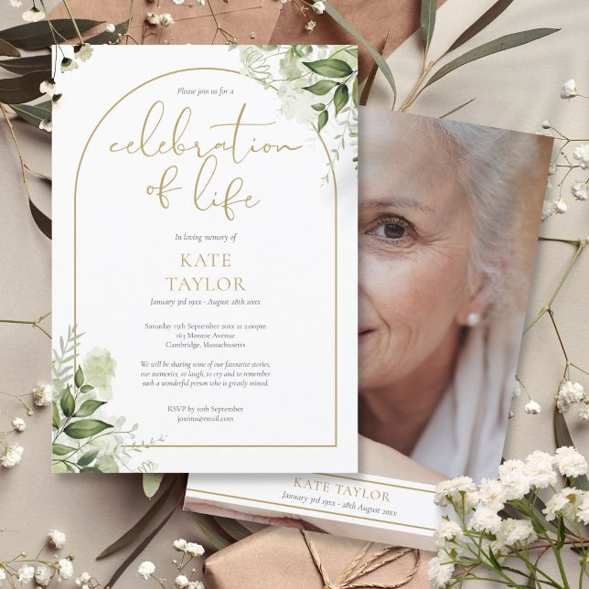 Gold Arch Foliage Photo Celebration of Life Invitation (Gold Arch Foliage Photo Celebration of Life Invitation)