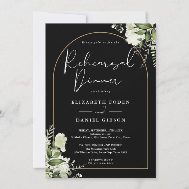 Gold Arch Greenery Floral Rehearsal Dinner Invitation (Front)