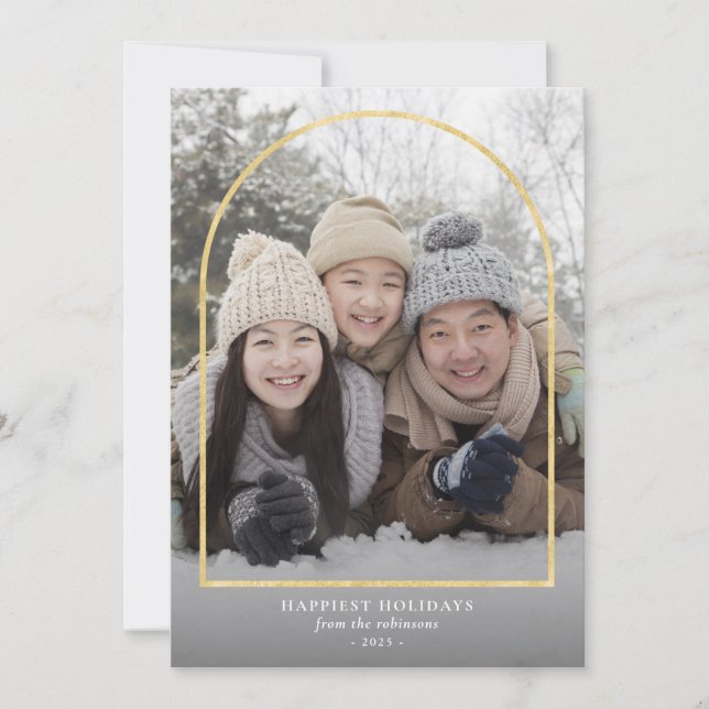 Gold Arch Modern Holiday Photo Card (Front)