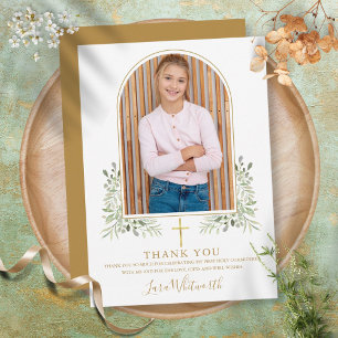 Gold Arch Photo Greenery First Holy Communion Thank You Card