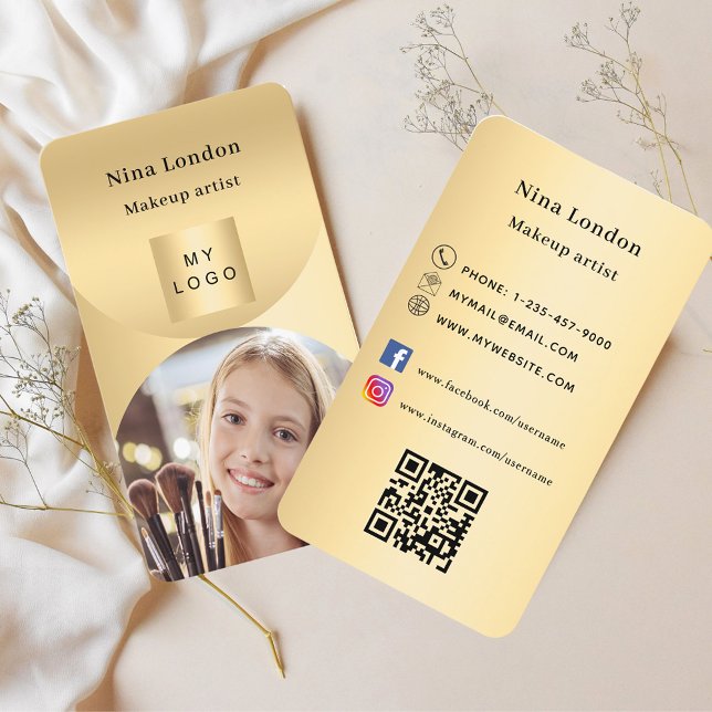 Gold arch photo Qr social media logo Business Card (Creator Uploaded)