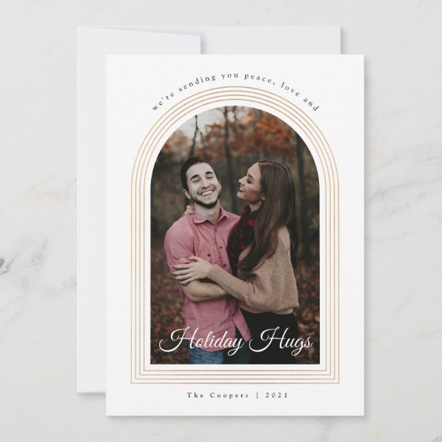 Gold Arch Script Photo Christmas Holiday Card (Front)