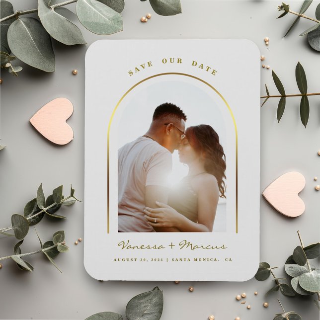 Gold Arched Frame Wedding Photo Save The Date Magnet (Creator Uploaded)