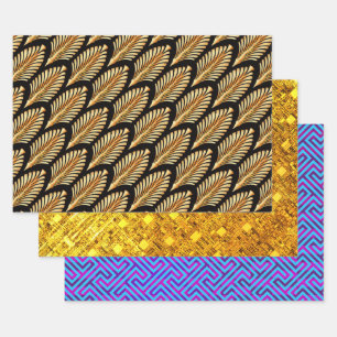 Gold Arrows and Sky Blue Meander Sampler Wrapping Paper Sheet