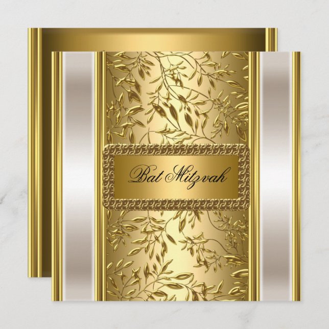 Gold Art Deco Bat Mitzvah  Invitation (Front/Back)