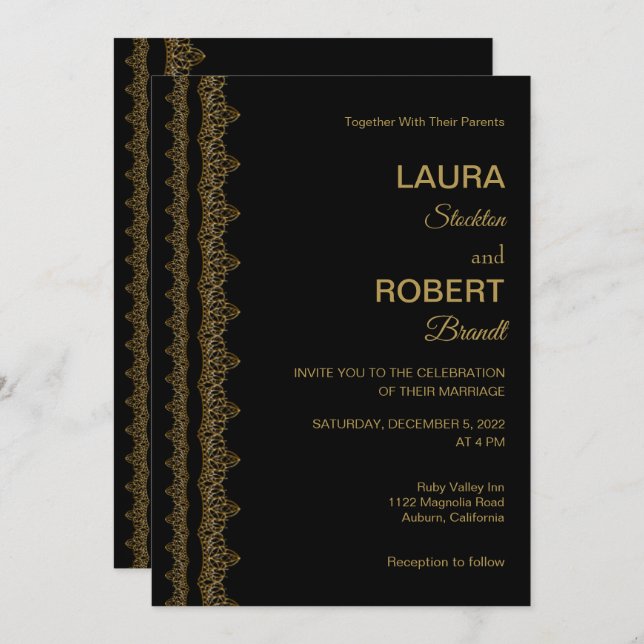 Gold Art Deco Border Wedding Invitation (Front/Back)