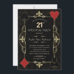 Gold Art Deco Casino Vegas Woman 21st Birthday Invitation<br><div class="desc">Glamourous Roaring 1920's Great Gatsby card design, inspired by the 1920s glamour, glitz, old Hollywood. It features elegant faux gold shape with Fleur-de-lis, faux golden divider, 3d rendered balloon number 21, vintage fonts. Use Personalise tool to add your info. For more, visit please, my Casino Art Deco Black Gold Collection....</div>