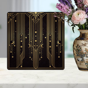 Gold Art Deco Celestial Stars Moons Pattern  Tile