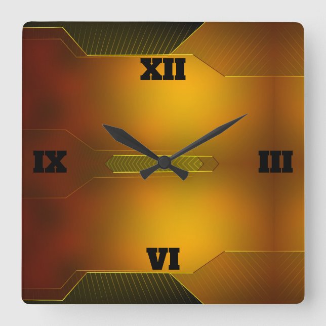 Gold Art Deco design in a Modern Style Square Wall Clock (Front)