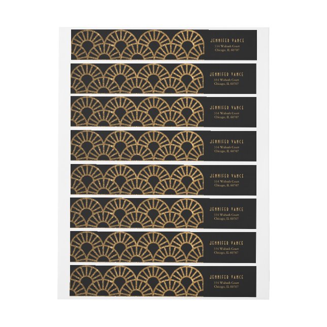 Gold Art Deco Fan Envelope Address Wrap Label (Sheet)