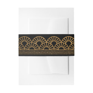Gold Art Deco Fan Invitation Black Belly Band