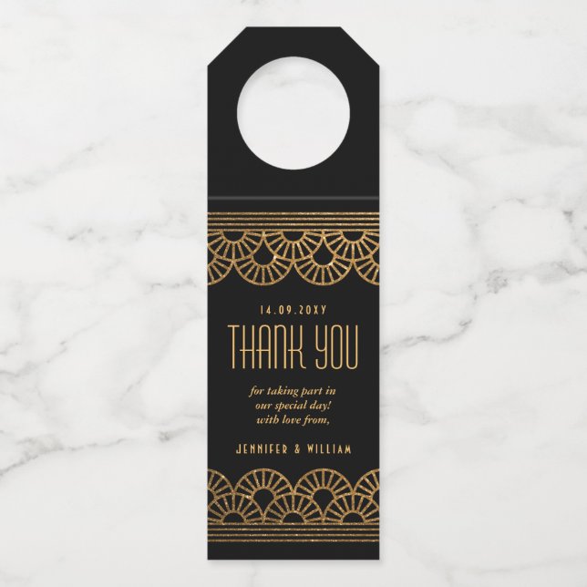 Gold Art Deco Fan Thank You Bottle Tag (Front)