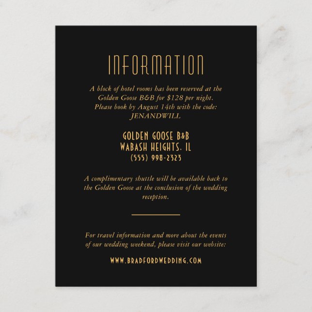 Gold Art Deco Fan Wedding Information Card (Front)