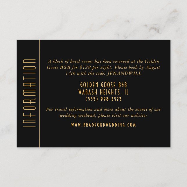 Gold Art Deco Fan Wedding Information Card (Front)