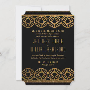 Gold Art Deco Fan Wedding Invitation