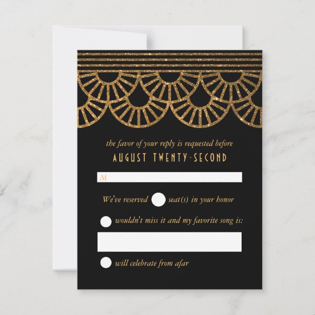 Gold Art Deco Fan Wedding Invitation Reply Card (Front)