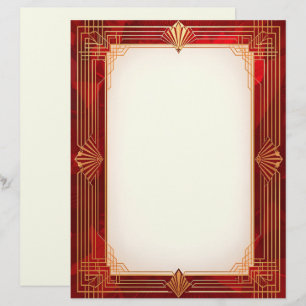 Gold Art Deco Frame on Red Background Custom Letterhead