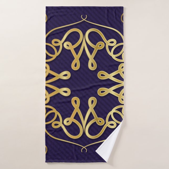 Gold art deco frame with ornament on blue backgrou bath towel (Bath Towel)