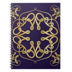 Gold art deco frame with ornament on blue backgrou notebook