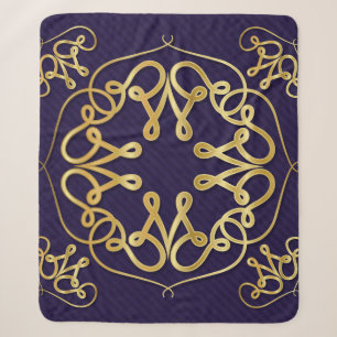 Gold art deco frame with ornament on blue backgrou sherpa blanket