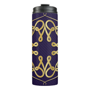 Gold art deco frame with ornament on blue backgrou thermal tumbler