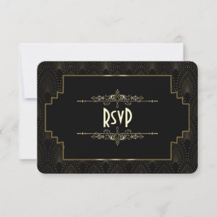 Gold Art Deco Gatsby 1920s Style Wedding RSVP Card