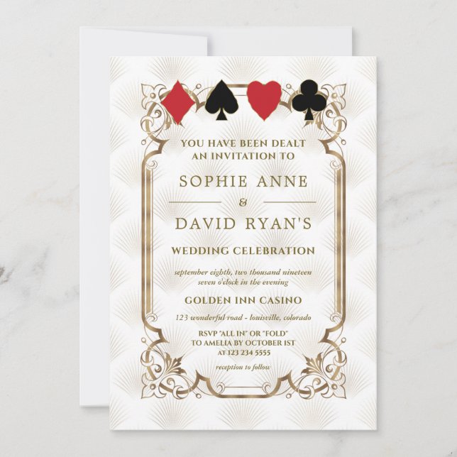 Gold Art Deco Gatsby Casino Vegas Poker Wedding  Invitation (Front)